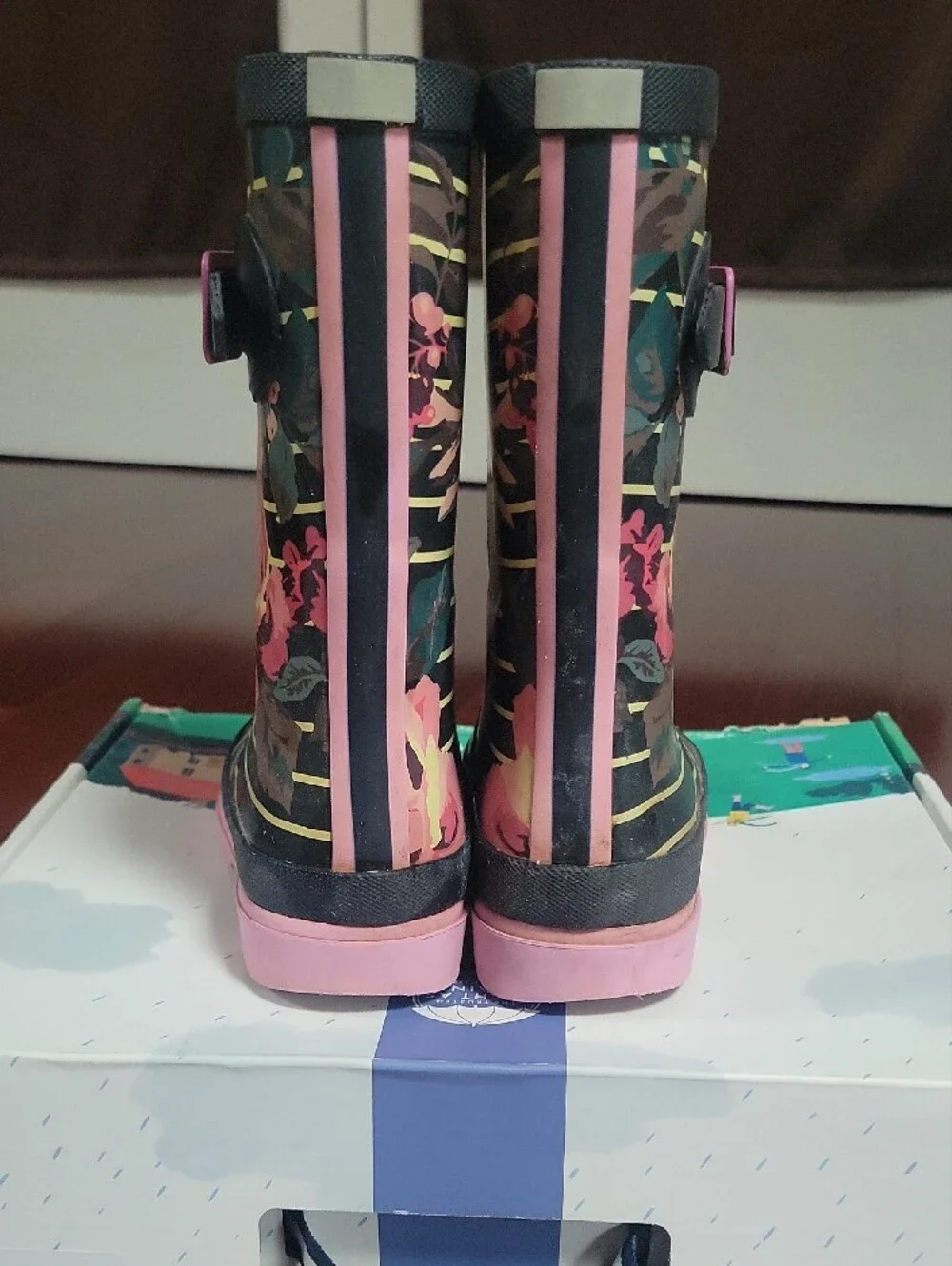Joules Welly Print Navy Stripe + Floral Rain Boots